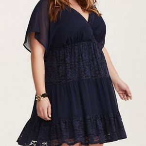 LACE INSET CHIFFON DRESS